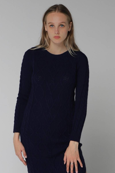 Платье вязаное длинное полуприлегающее демисезон Romgil 173ТЗ темно-синий - фото 2