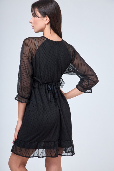 Платье свободное длина до колена с воланом и поясом Anelli 1198 черный - фото 6