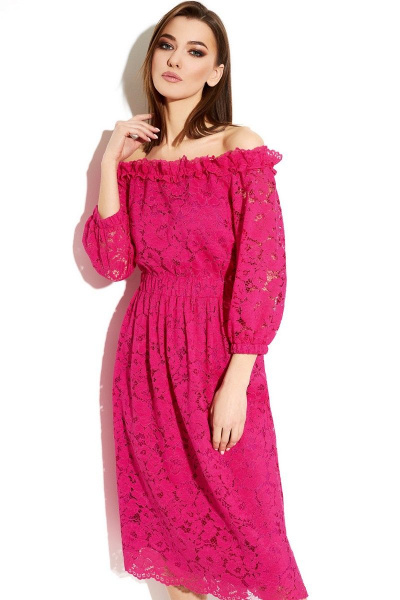 Летнее платье из кружева с эластичной тесьмой и рюшей DILIA 0599 фуксия - фото 3