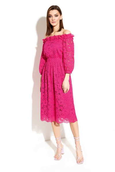 Летнее платье из кружева с эластичной тесьмой и рюшей DILIA 0599 фуксия - фото 2