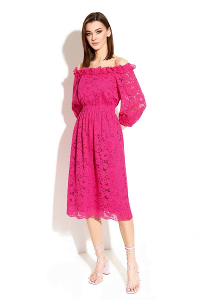 Летнее платье из кружева с эластичной тесьмой и рюшей DILIA 0599 фуксия - фото 1