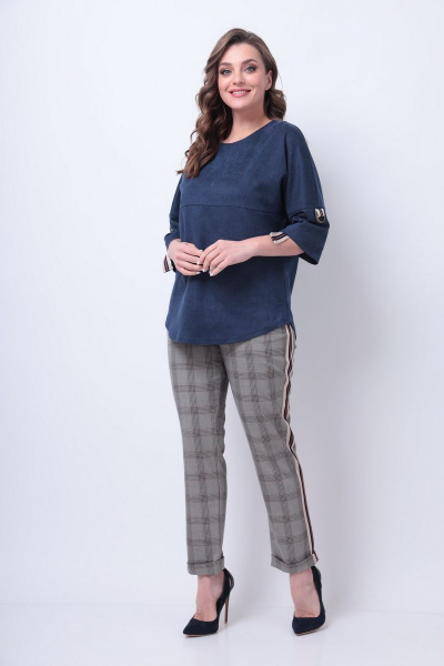 Брюки, джемпер Michel chic 1281 синий+клетка - фото 2