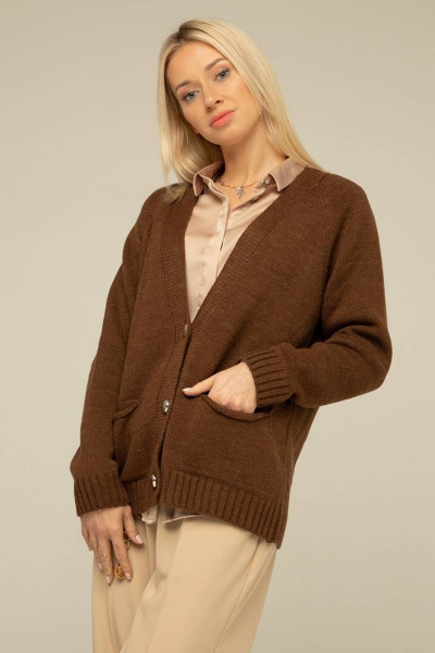 Кардиган из шерсти и трикотажа в классическом стиле, демисезон Romgil 391ТЗ темно-коричневый - фото 2