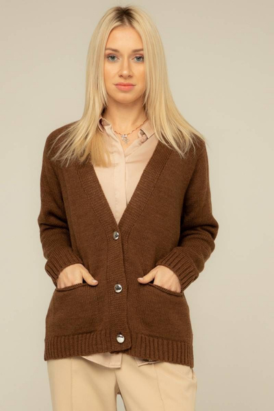 Кардиган из шерсти и трикотажа в классическом стиле, демисезон Romgil 391ТЗ темно-коричневый - фото 1
