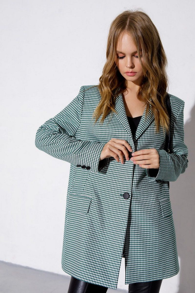 Брюки, жакет PiRS 3803 бело-зеленая_клетка+черный - фото 5