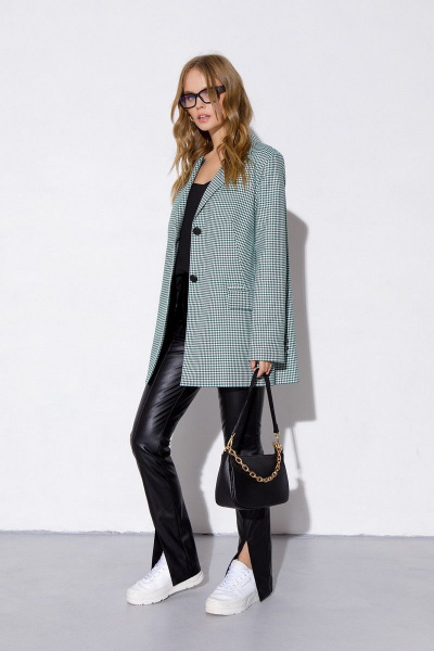 Брюки, жакет PiRS 3803 бело-зеленая_клетка+черный - фото 4