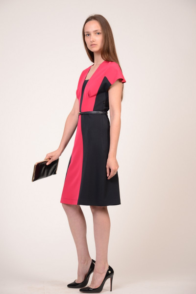 Платье коктейльное из вискозы и текстиля с ремешком Domna 408(164) черный/малиновый - фото 2