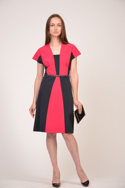 Платье коктейльное из вискозы и текстиля с ремешком Domna 408(164) черный/малиновый - фото 1