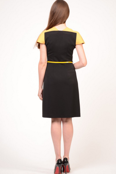 Платье коктейльное из вискозы с ремешком для идеального силуэта Domna 425(164) черно-желтый - фото 3