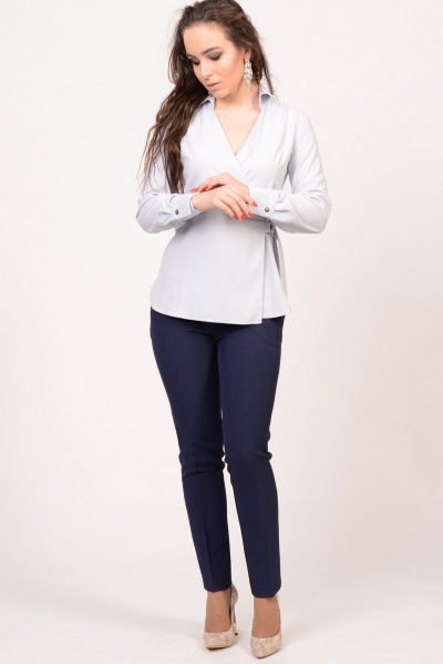 Блуза классическая на запах из вискозы для делового и повседневного стиля Domna 528 светло-серый - фото 2