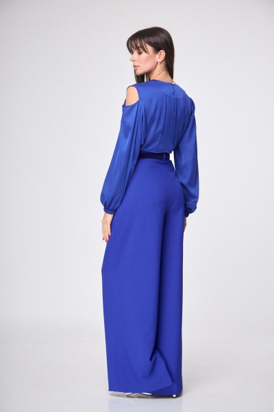Параллельные брюки палаццо с высокой посадкой из костюмной ткани Anelli 1162 василек - фото 8