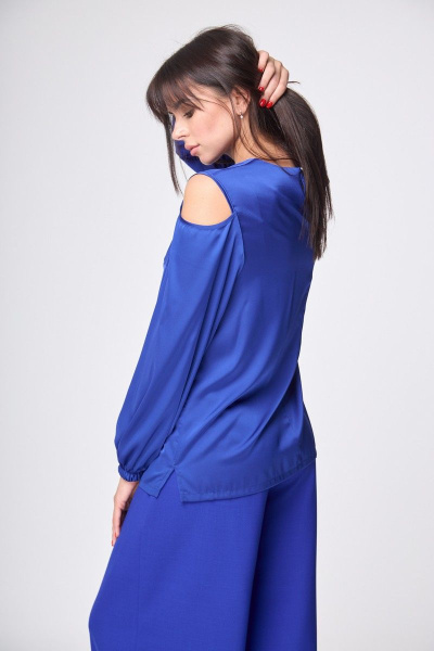 Параллельные брюки палаццо с высокой посадкой из костюмной ткани Anelli 1162 василек - фото 4