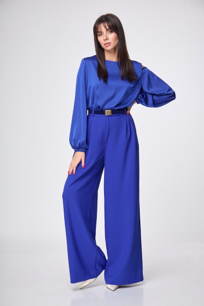 Параллельные брюки палаццо с высокой посадкой из костюмной ткани Anelli 1162 василек - фото 2