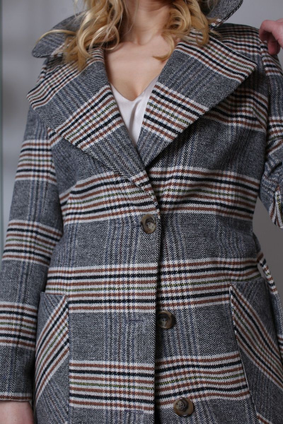 Пальто демисезонное классическое с поясом и карманами Atelero 1034 клетка - фото 7