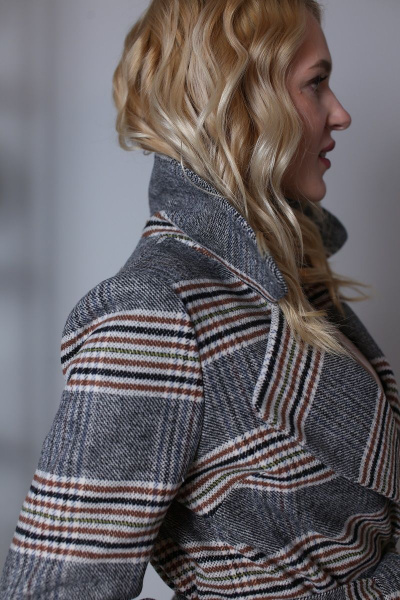 Пальто демисезонное классическое с поясом и карманами Atelero 1034 клетка - фото 5