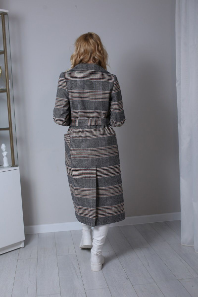 Пальто демисезонное классическое с поясом и карманами Atelero 1034 клетка - фото 3