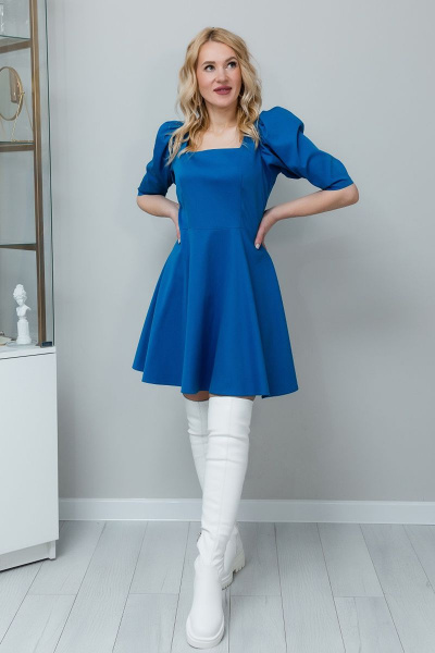 Синее платье с пышным рукавом и запахом Atelero 1004 синий - фото 1