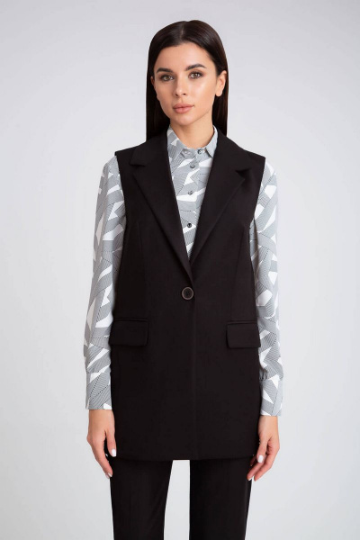 Удлиненный жилет с боковыми карманами и лацканами IVARI 204 черный - фото 6