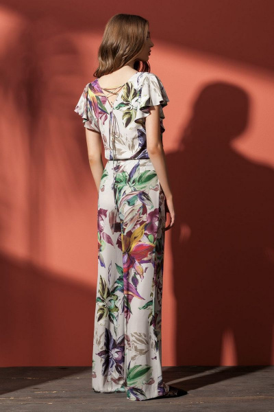 блуза из креповой ткани с ирисами и шнуровкой Nova Line 20021 цветы - фото 2