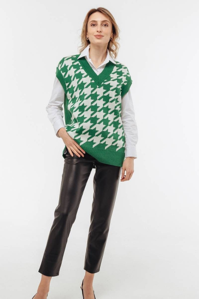 Теплый вязаный жилет из шерсти и трикотажа Romgil 686ШТЗ зеленый,молочный - фото 5