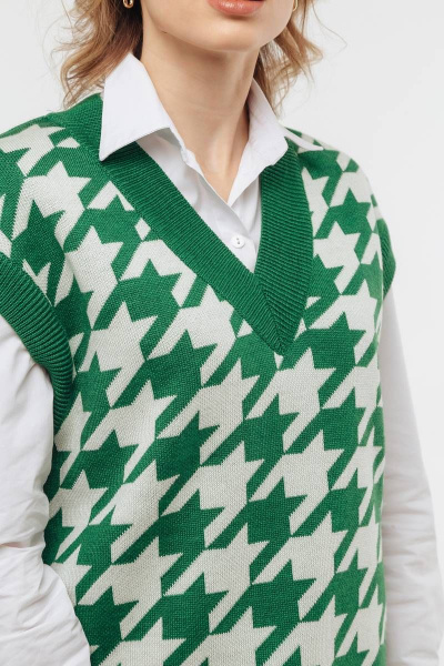 Теплый вязаный жилет из шерсти и трикотажа Romgil 686ШТЗ зеленый,молочный - фото 3