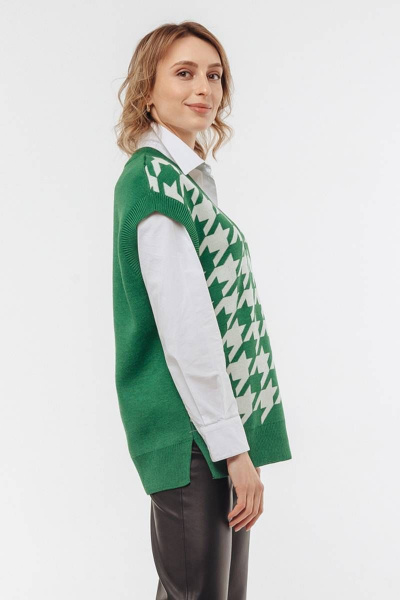 Теплый вязаный жилет из шерсти и трикотажа Romgil 686ШТЗ зеленый,молочный - фото 2