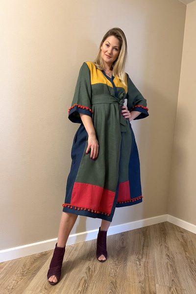 Платье кимоно из льна с пояском и свободным кроем Pavlova 136 - фото 6