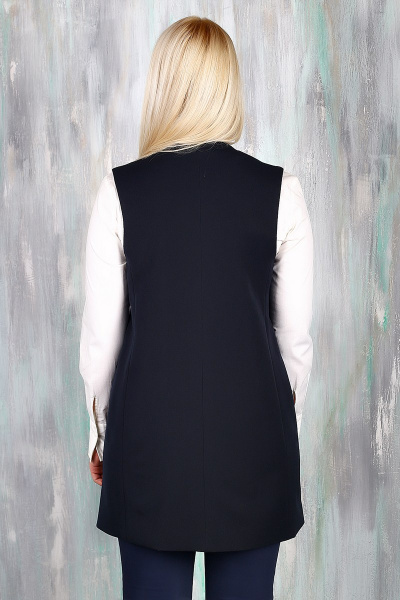 Деловой удлиненный синий жилет с фигурной линией борта Avila 0652 синий - фото 2