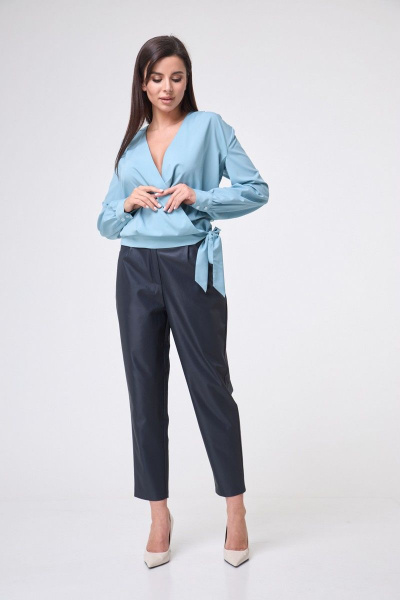 Блуза с запахом из лёгкой ткани и длинным рукавом Anelli 829 морской - фото 2