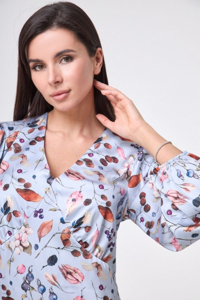 Платье из шелковой ткани с сборками и V-образным вырезом Anelli 1045 голубой_армани - фото 3