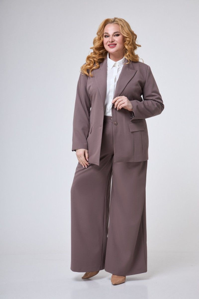 Деловой костюм из вельвета: жакет и брюки палаццо Anelli 1190 светлый_кофе - фото 1