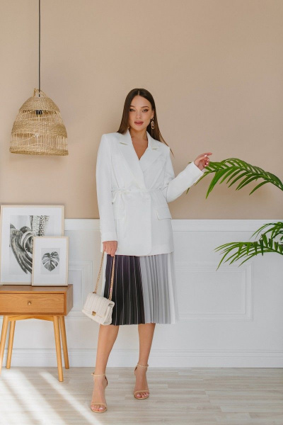 Демисезонный костюм из вискозы: жакет и юбка плиссе Temper 479 белый - фото 1