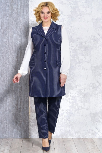 Блуза, брюки, жилет Медея и К 2107 синий - фото 1