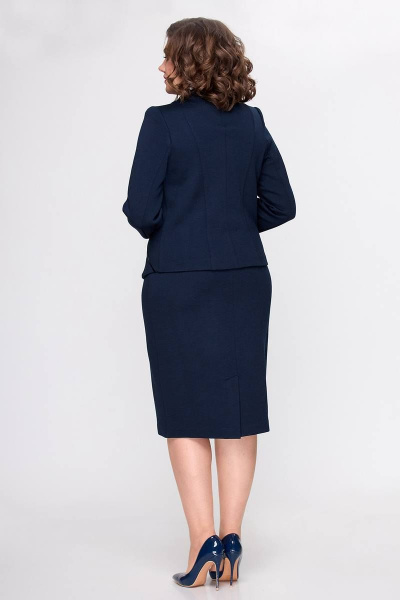 Деловой костюм из трикотажа синий жакет и юбка Zlata 4408 синий - фото 4