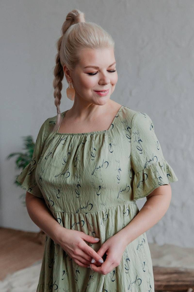 Платье на каждый день трапециевидного силуэта из вискозы ASV 2507 оливковый - фото 3