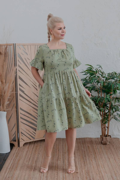 Платье на каждый день трапециевидного силуэта из вискозы ASV 2507 оливковый - фото 6