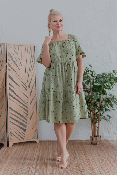 Платье на каждый день трапециевидного силуэта из вискозы ASV 2507 оливковый - фото 1