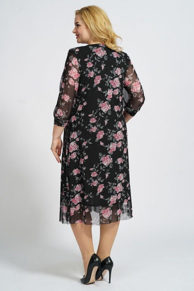 Платье А-силуэта на подкладке из сетки и трикотажа БАГРЯНИЦА 5049 черно-розовый - фото 7