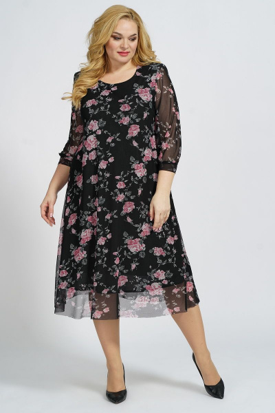 Платье А-силуэта на подкладке из сетки и трикотажа БАГРЯНИЦА 5049 черно-розовый - фото 2