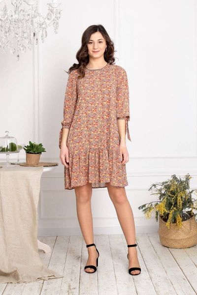Платье с воланом и завязками на рукавах Соджи 484 мультиколор - фото 2