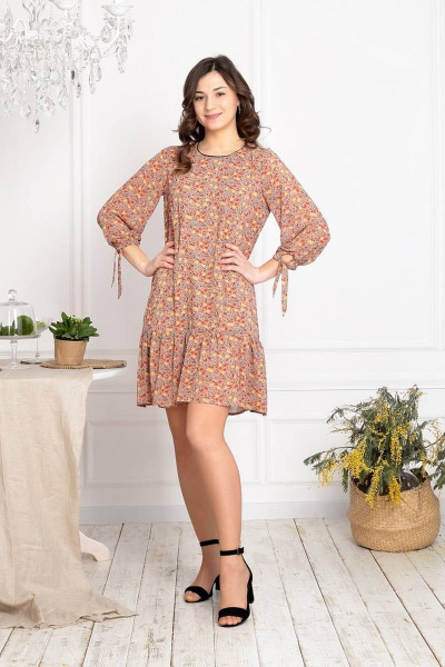 Платье с воланом и завязками на рукавах Соджи 484 мультиколор - фото 1