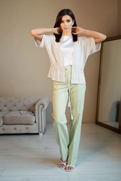 Брюки прямые со стрелками из вискозы для делового стиля Nelva 3754 фисташковый - фото 4