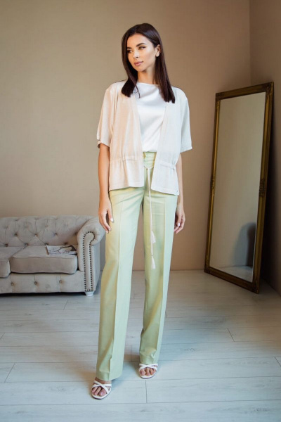 Брюки прямые со стрелками из вискозы для делового стиля Nelva 3754 фисташковый - фото 7