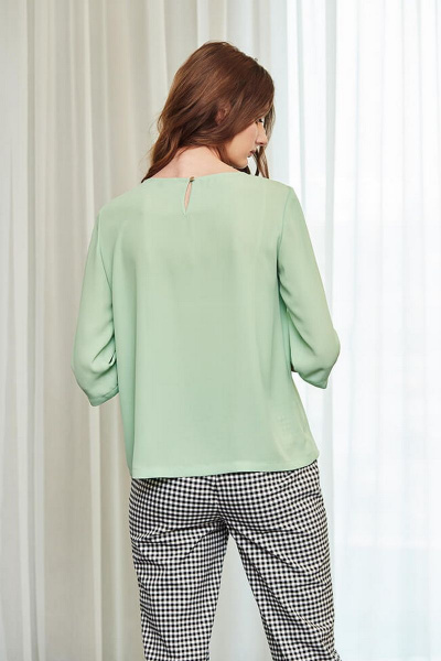 Блуза из шифона с каплевидным вырезом и складками Nelva 22123 мятный - фото 2