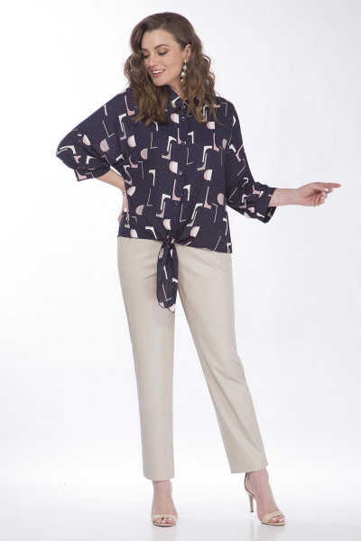 Блузка из текстиля с удлиненными деталями и завязками Matini 4.1527 синий - фото 4