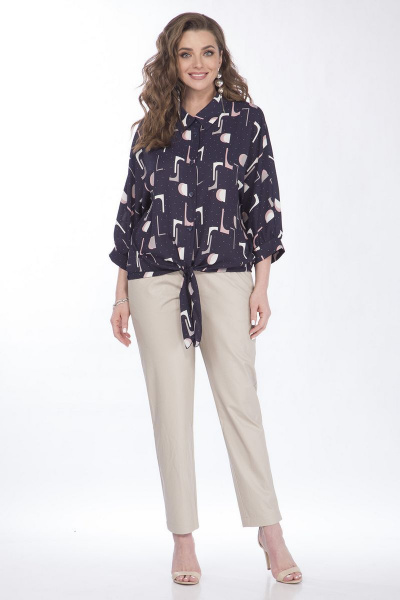 Блузка из текстиля с удлиненными деталями и завязками Matini 4.1527 синий - фото 3