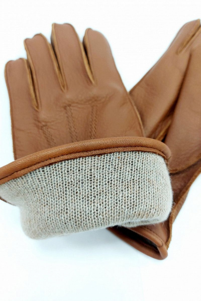Перчатки из натуральной кожи и шерсти для демисезона ACCENT 177у коньяк - фото 2