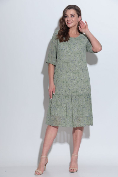 Платье летнее прямого силуэта из шифона с воланом Fortuna ШЖ 669 св.зелень - фото 1