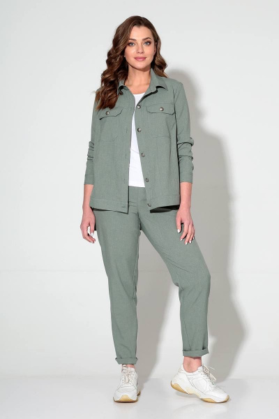 Костюм 2-ка куртка и брюки зауженные с накладными карманами Liona Style 694 пепельно-зеленый - фото 1