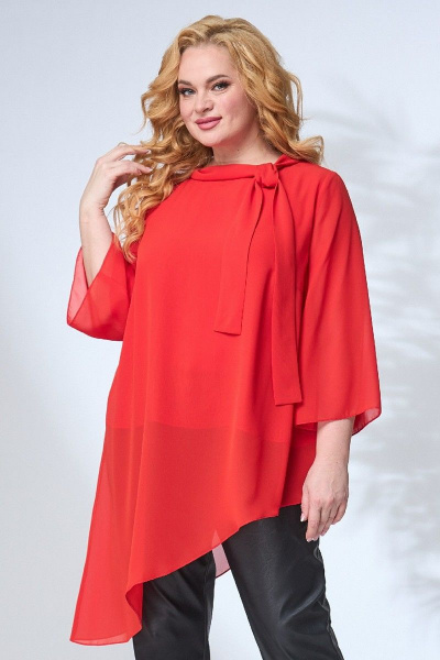 Удлиненная свободная блуза с асимметричным низом на завязках Angelina & Сompany 666 красный - фото 1